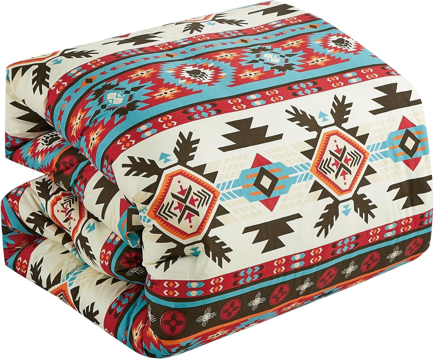 Dluxe Ave. (QUEEN) 7-Piece Motif Comforter Set/ Multicolor Red Brown Blue Cream