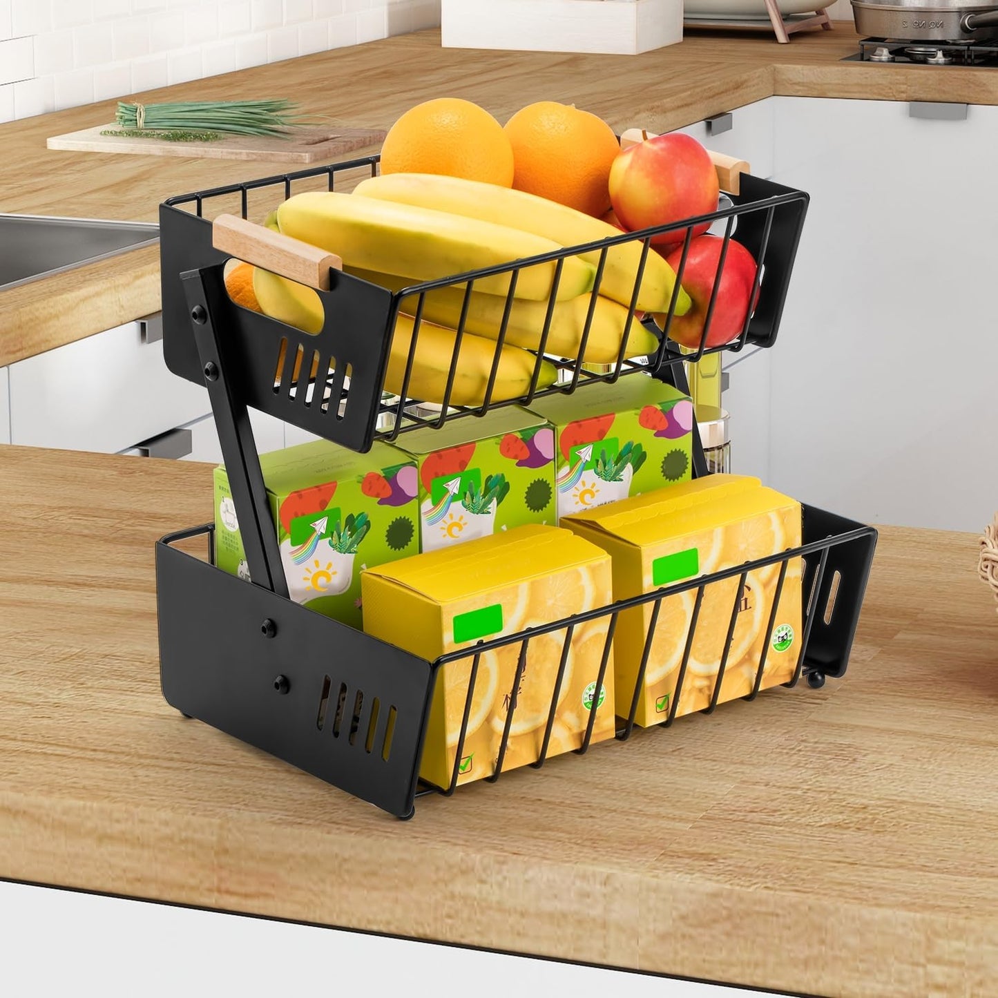 Dluxe Ave. 2 Tier Fruit Basket Bowl for Kitchen Counter