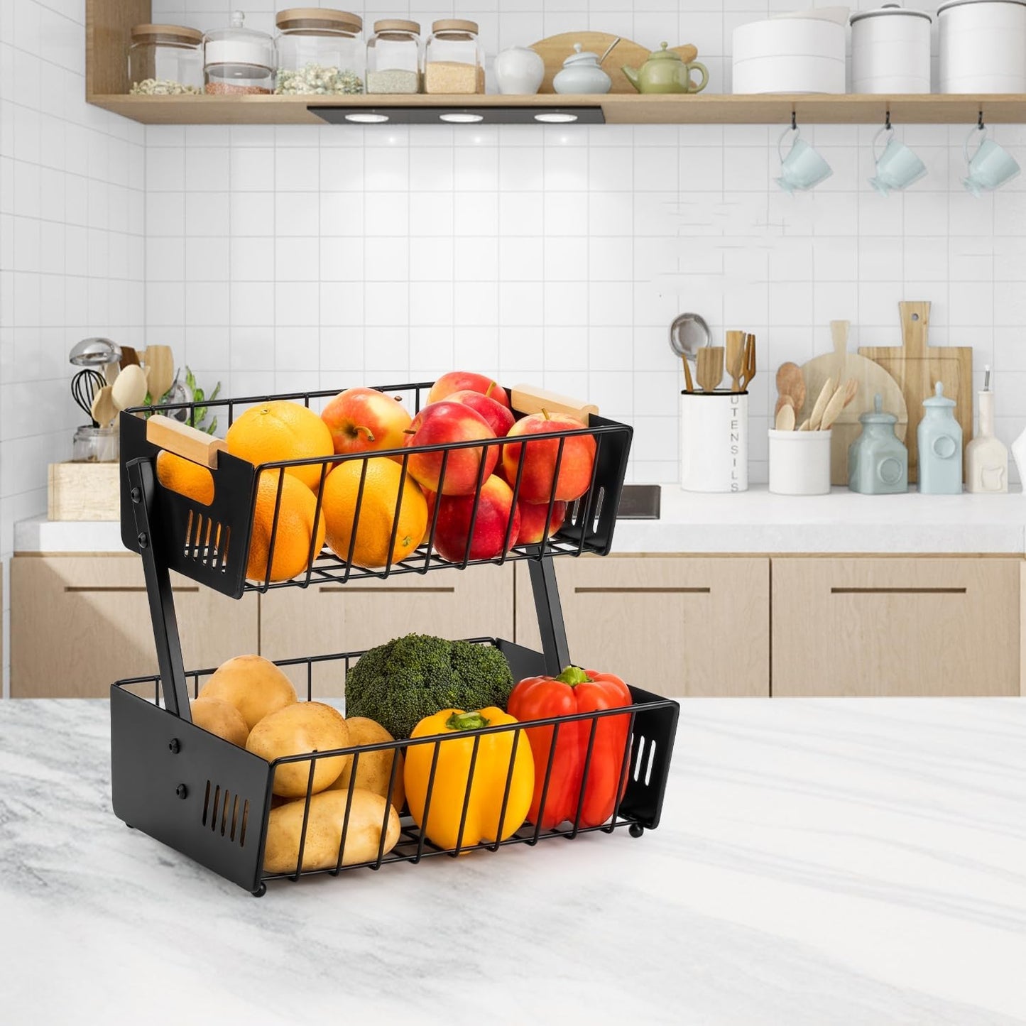 Dluxe Ave. 2 Tier Fruit Basket Bowl for Kitchen Counter