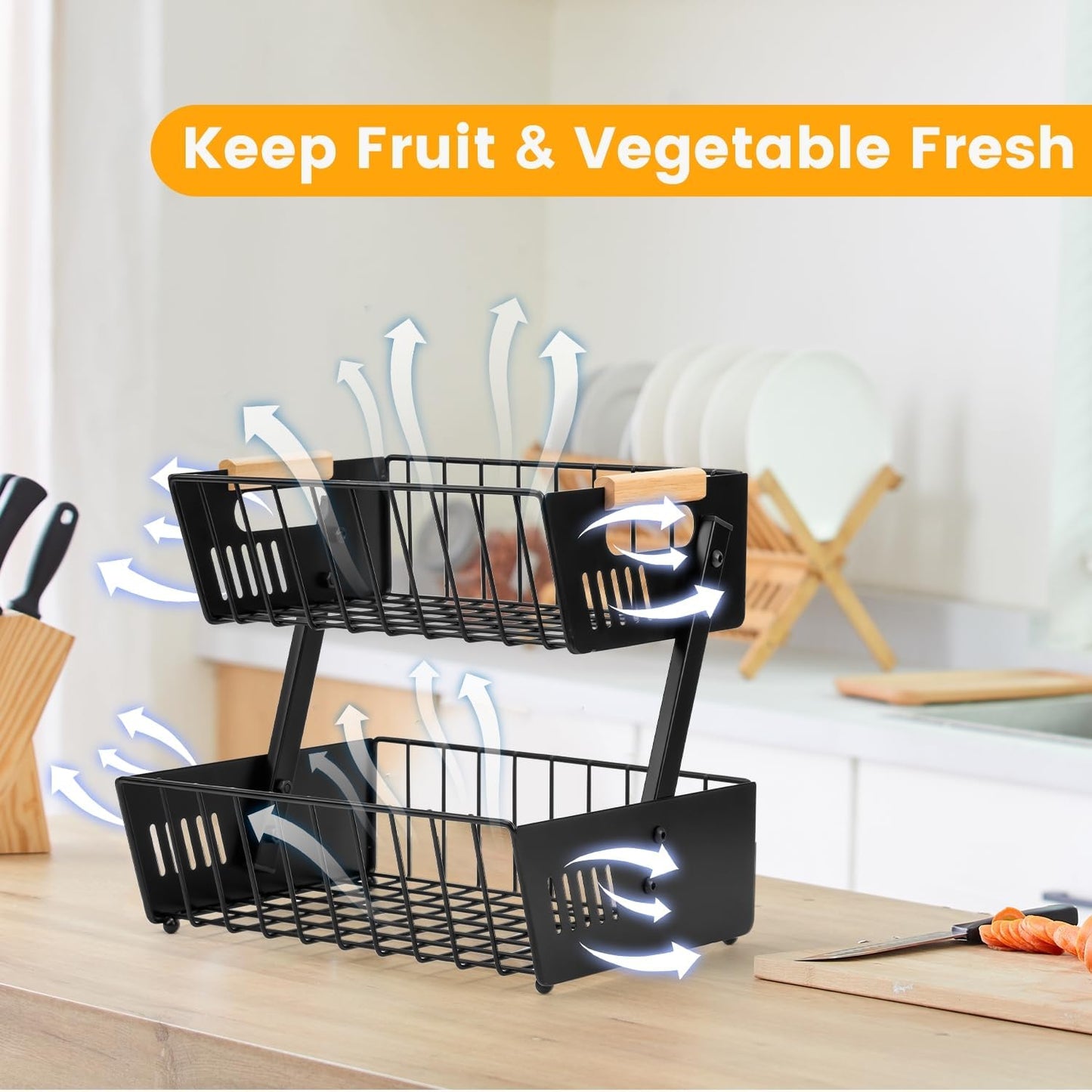 Dluxe Ave. 2 Tier Fruit Basket Bowl for Kitchen Counter