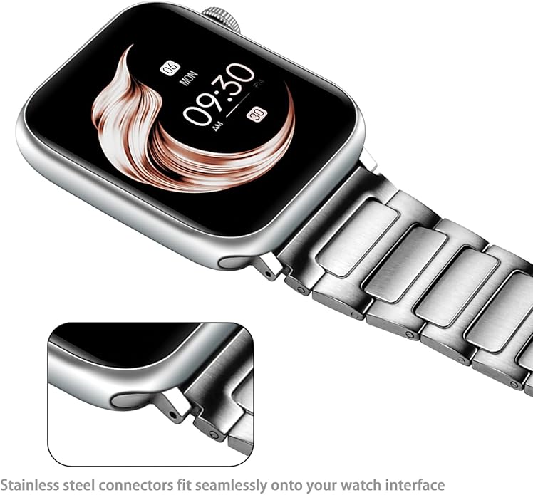 Dluxe Ave. Juntan Business Band Compatible with Apple Watch Bands for Men Women 44mm 45mm 49mm 42mm Silver Stainless Steel Removable Strap for iWatch Bands Series 9 8 7 6 5 4 3 2 SE Ultra