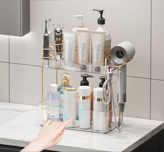 Dluxe Ave. Luxury Bathroom Counter Organizer/ Large 2 Tiers (Clear)