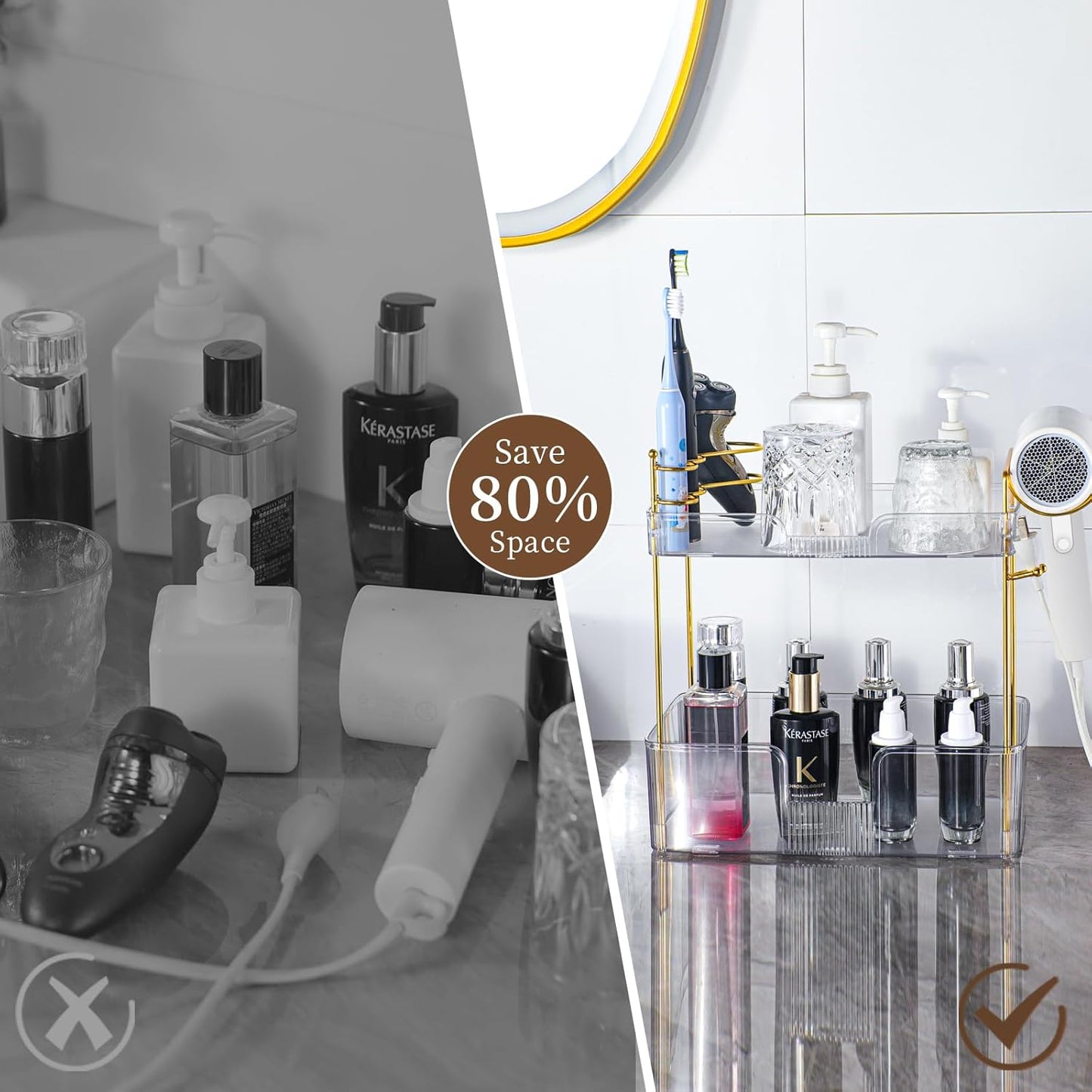 Dluxe Ave. Luxury Bathroom Counter Organizer/ Large 2 Tiers (Clear)