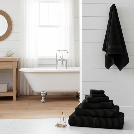 Dluxe Ave. 100% Turkish Cotton Corduroy Ribbed Luxury Bath Towels/ 6-Piece Set /Black