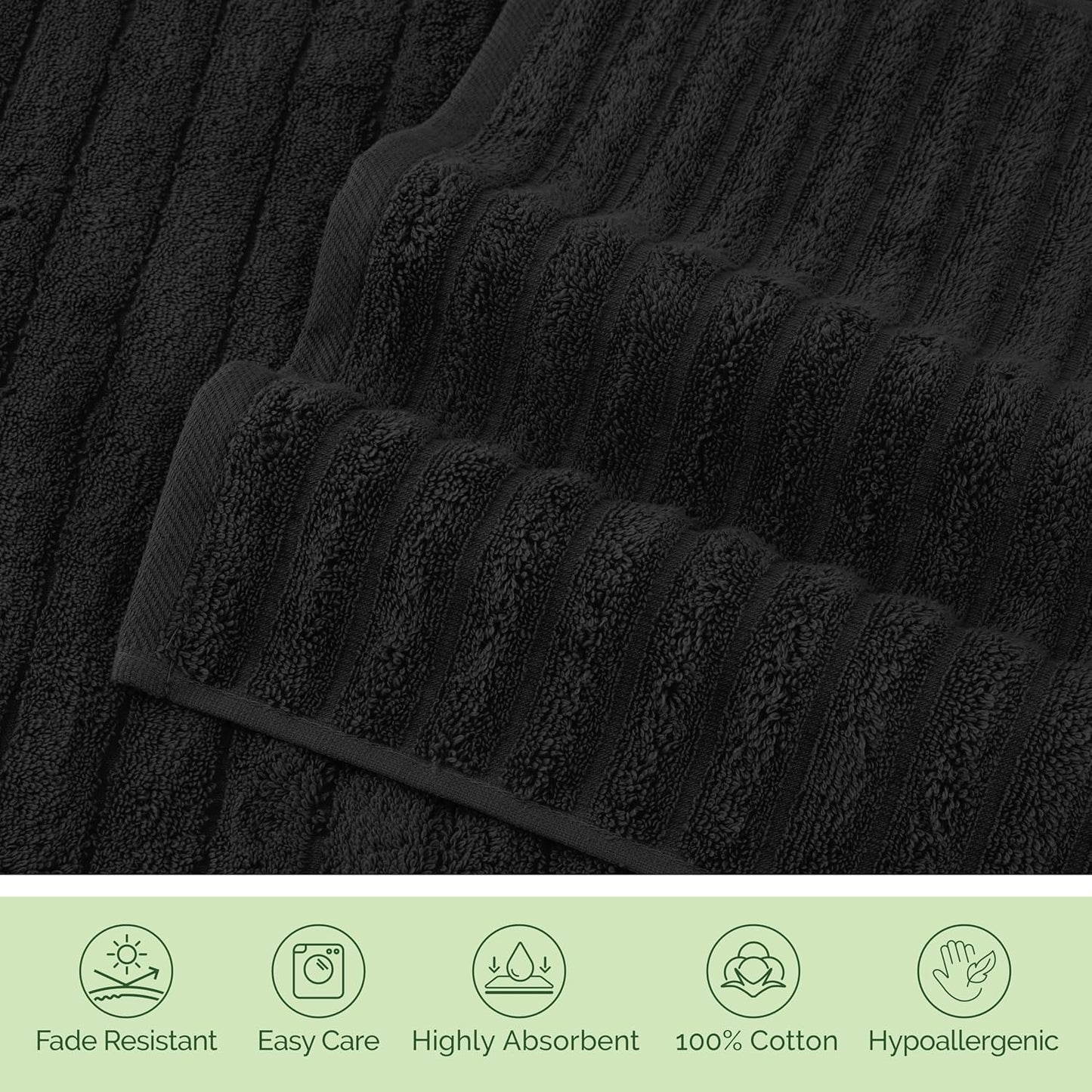 Dluxe Ave. Elegant Comfort 100% Turkish Cotton Corduroy Ribbed Luxury Bath Towels 6-Piece Set Premium Feel - Quick Dry Highly Absorbent Contains 2 Bath Towels 2 Hand Towels and 2 Washcloths Black