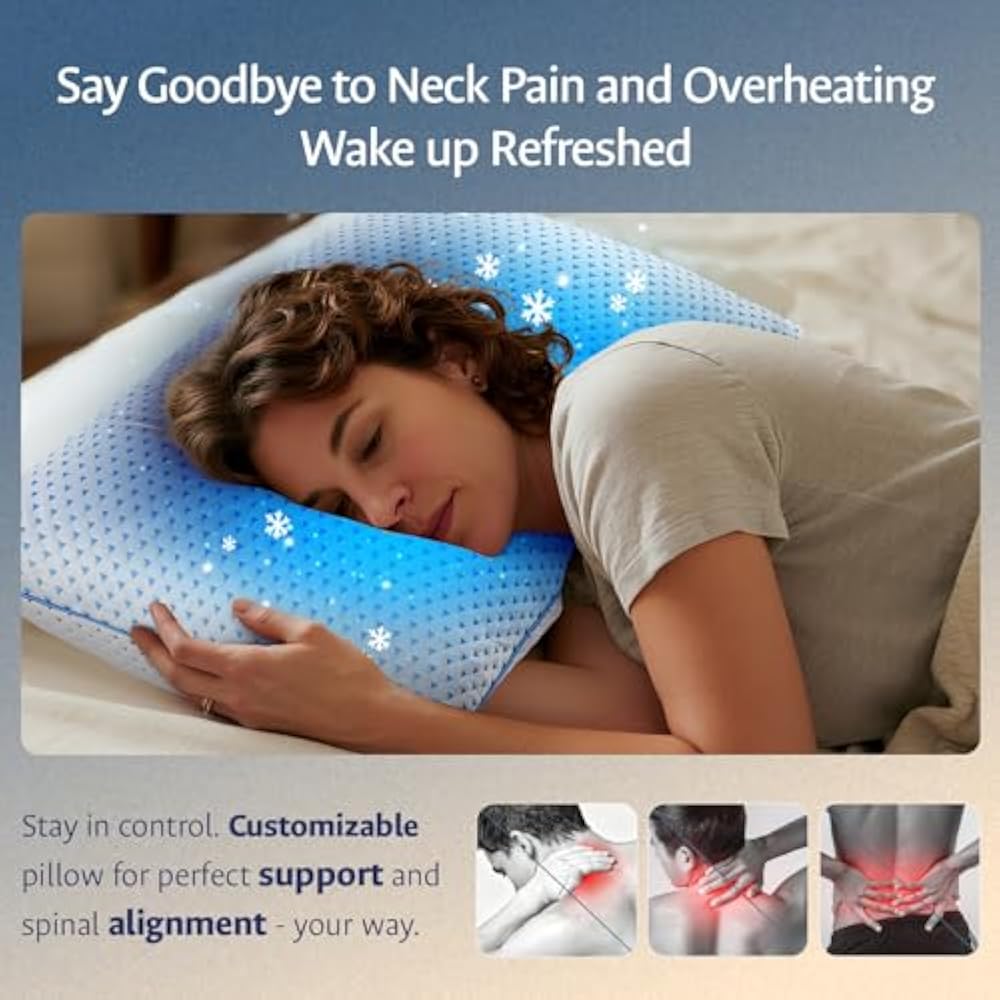 Dluxe Ave. ( STANDARD/ FULL )Cooling Gel Memory foam Pillows, { SOFT TOUCH/ ADJUST. FIRM SUPPORT }  Set of 2, Luxury Hotel Quality