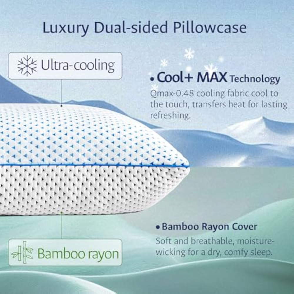 Dluxe Ave. ( STANDARD/ FULL )Cooling Gel Memory foam Pillows, { SOFT TOUCH/ ADJUST. FIRM SUPPORT }  Set of 2, Luxury Hotel Quality