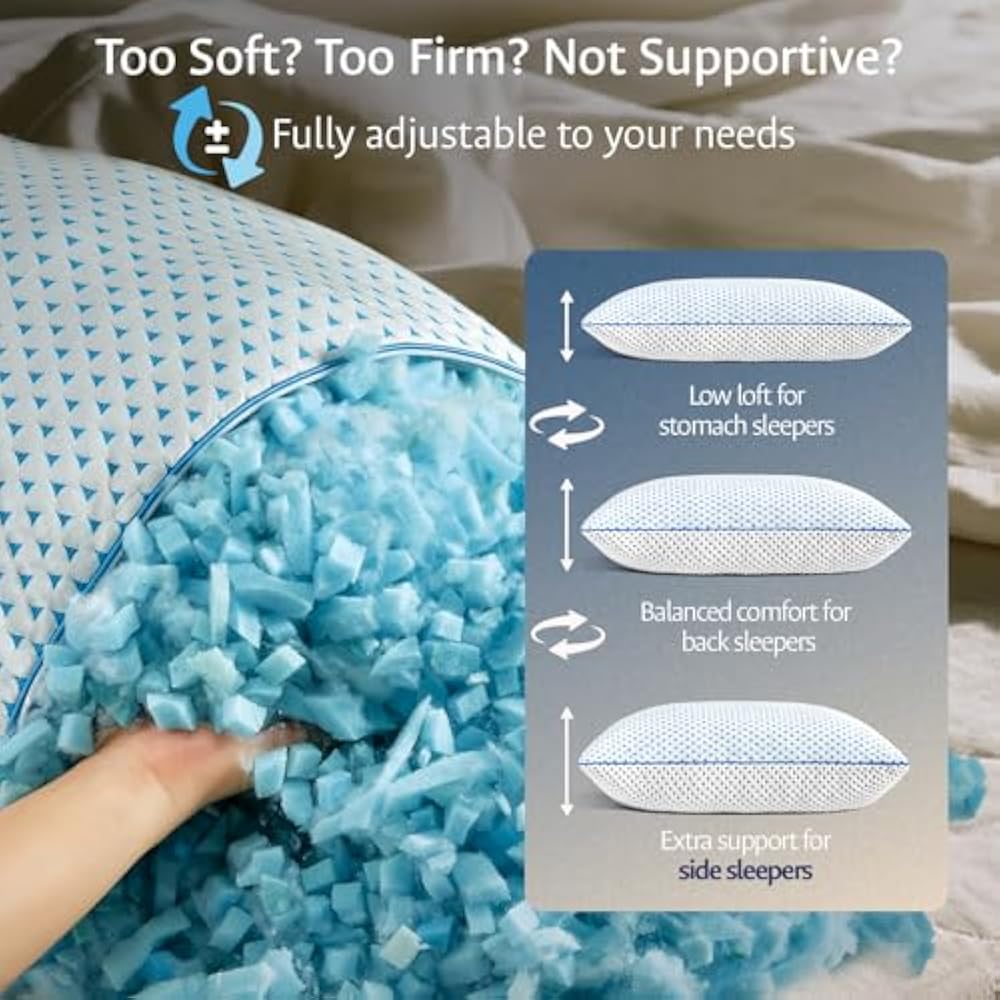 Dluxe Ave. ( STANDARD/ FULL )Cooling Gel Memory foam Pillows, { SOFT TOUCH/ ADJUST. FIRM SUPPORT }  Set of 2, Luxury Hotel Quality