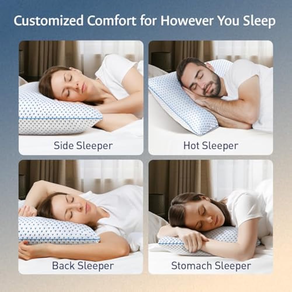Dluxe Ave. ( STANDARD/ FULL )Cooling Gel Memory foam Pillows, { SOFT TOUCH/ ADJUST. FIRM SUPPORT }  Set of 2, Luxury Hotel Quality