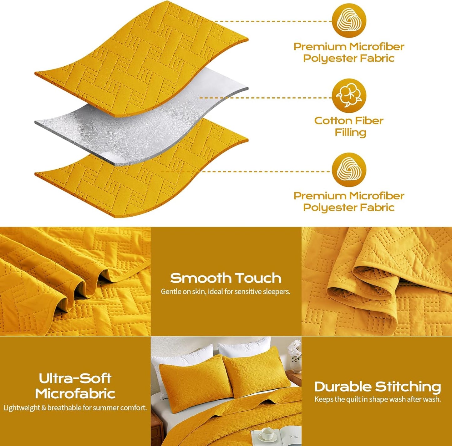 Dluxe Ave. ( KING )Reversible Quilt Set/ Yellow 102x90