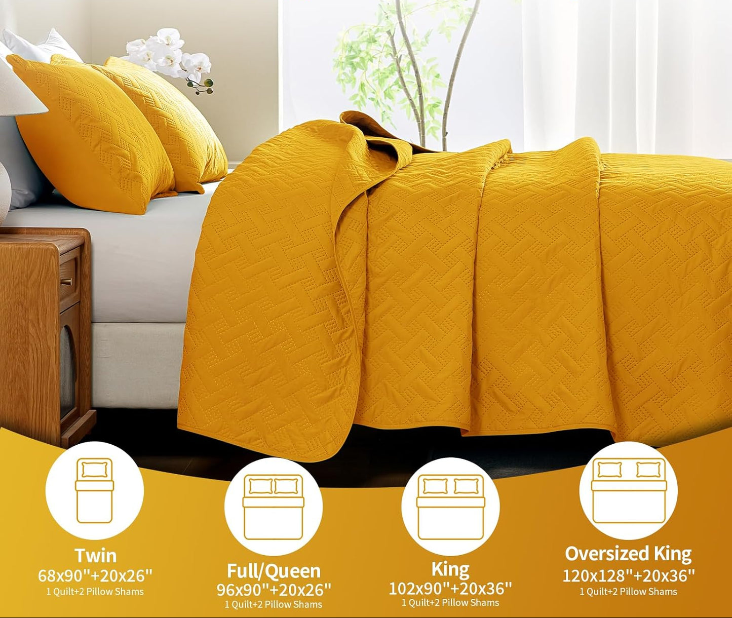 Dluxe Ave. ( KING )Reversible Quilt Set/ Yellow 102x90