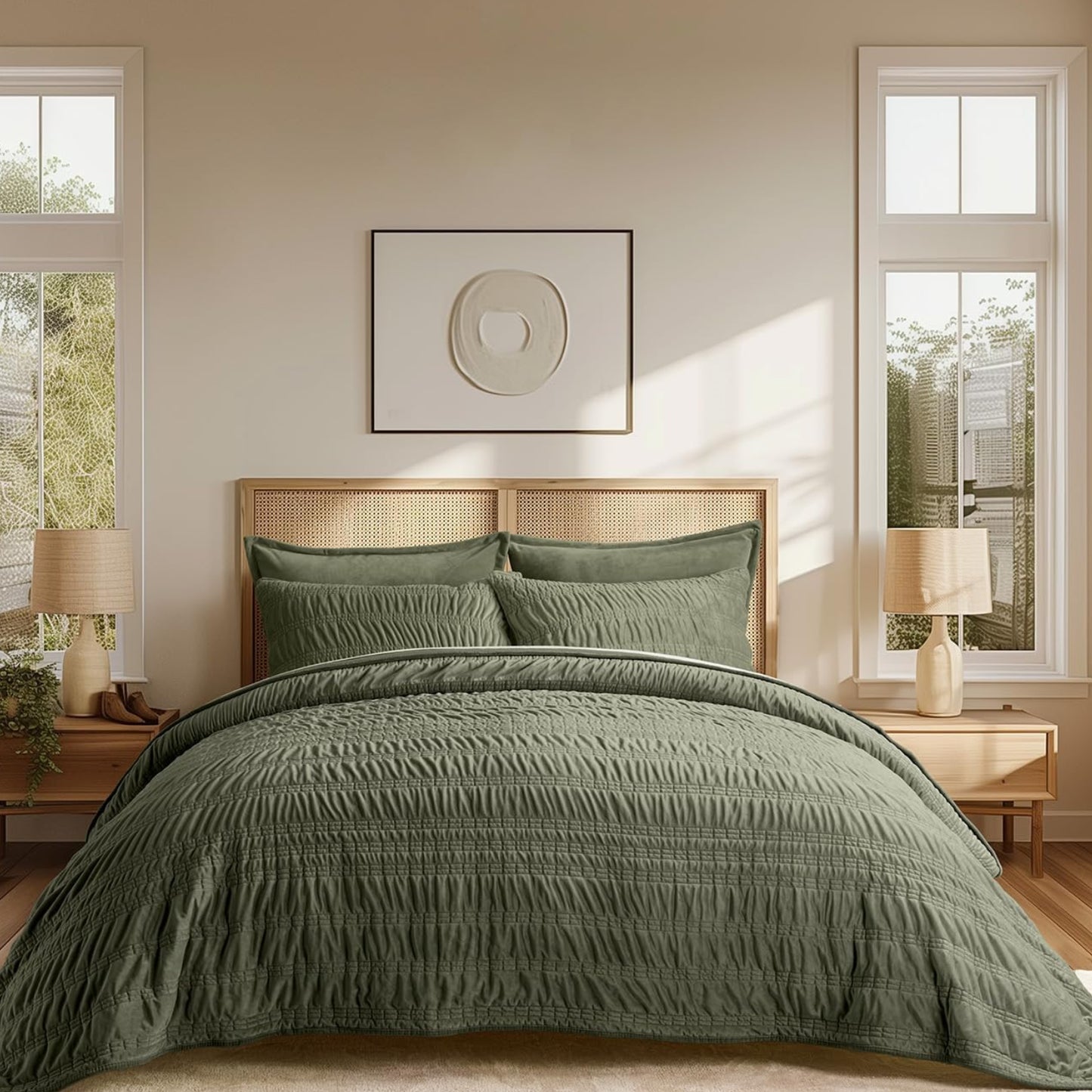 Dluxe Ave. ( KING ) 3 Pcs Velvet Quilt Luxury Bedding Set/ Ultra Soft Lightweight/ for All Season/ Olive Green