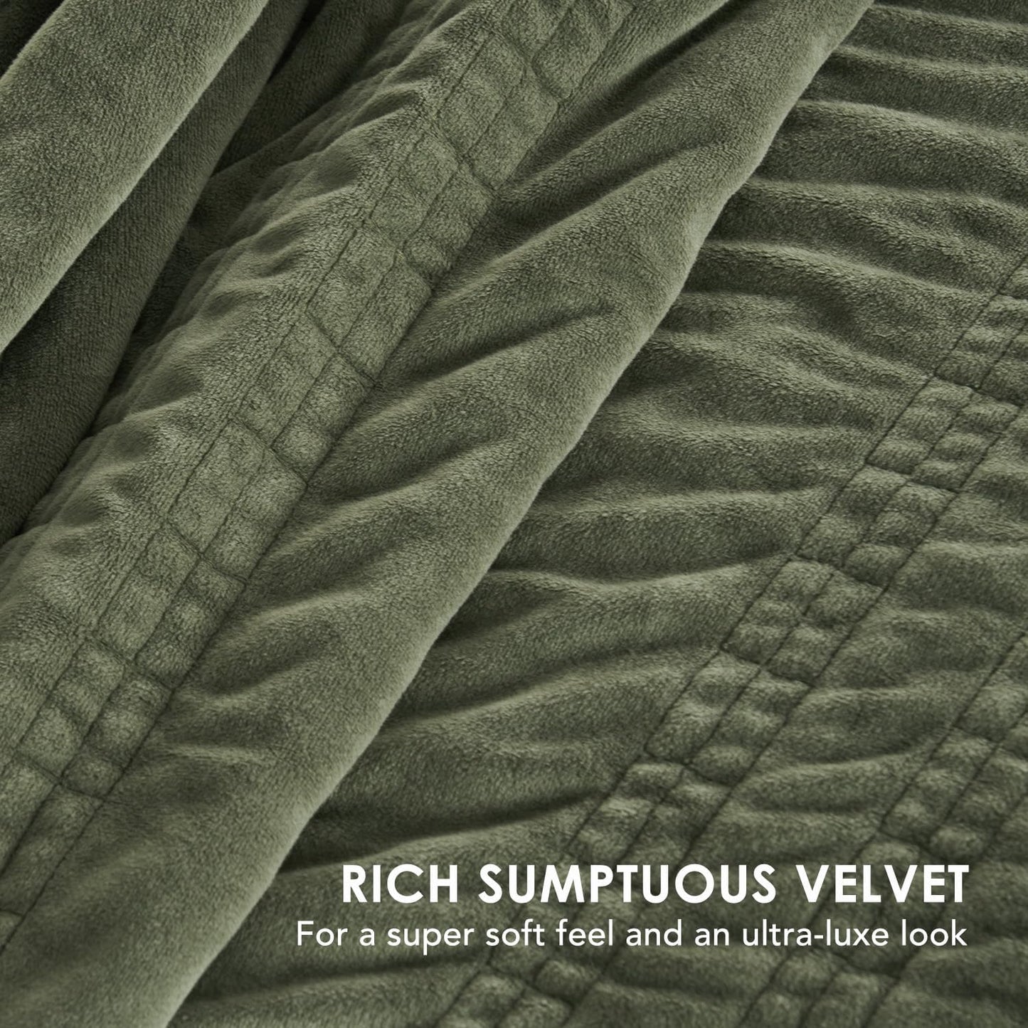 Dluxe Ave. ( KING ) 3 Pcs Velvet Quilt Luxury Bedding Set/ Ultra Soft Lightweight/ for All Season/ Olive Green
