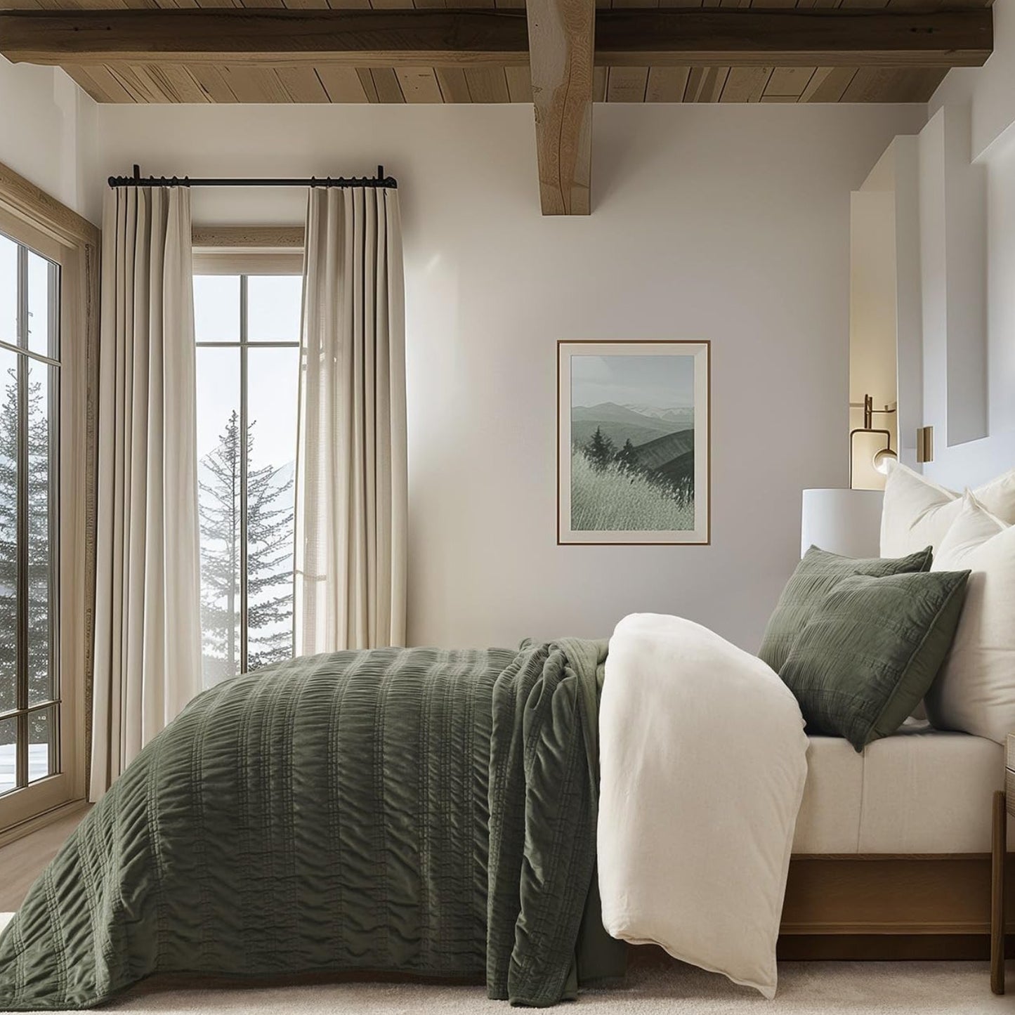 Dluxe Ave. ( KING ) 3 Pcs Velvet Quilt Luxury Bedding Set/ Ultra Soft Lightweight/ for All Season/ Olive Green