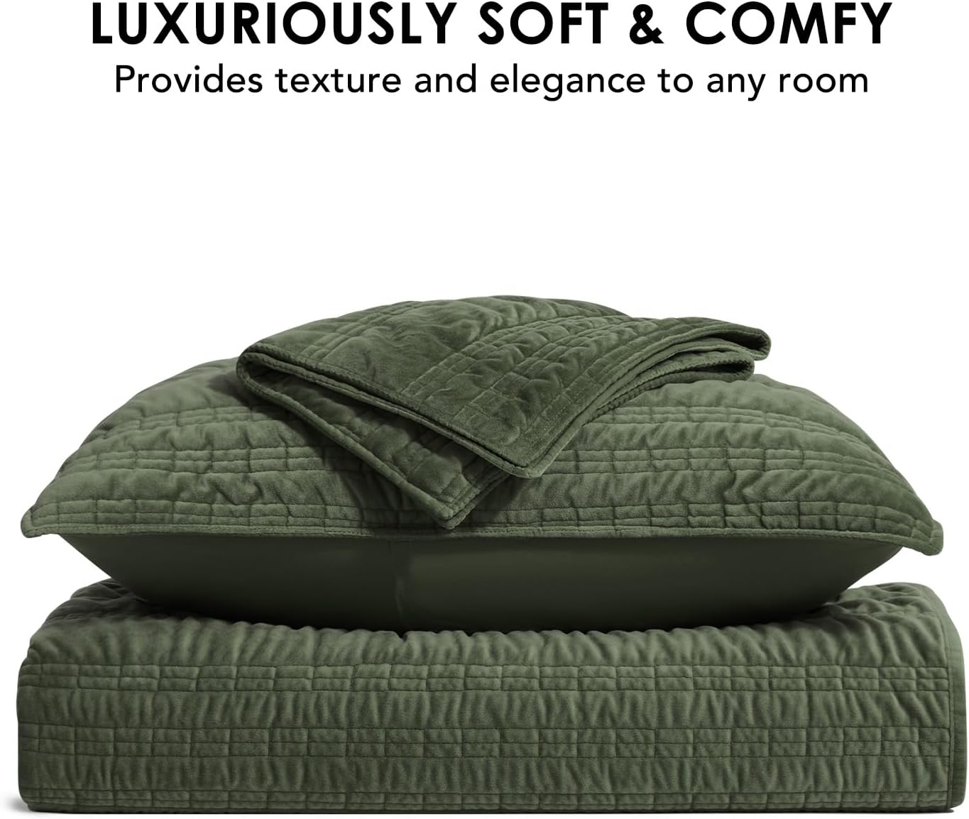Dluxe Ave. ( KING ) 3 Pcs Velvet Quilt Luxury Bedding Set/ Ultra Soft Lightweight/ for All Season/ Olive Green