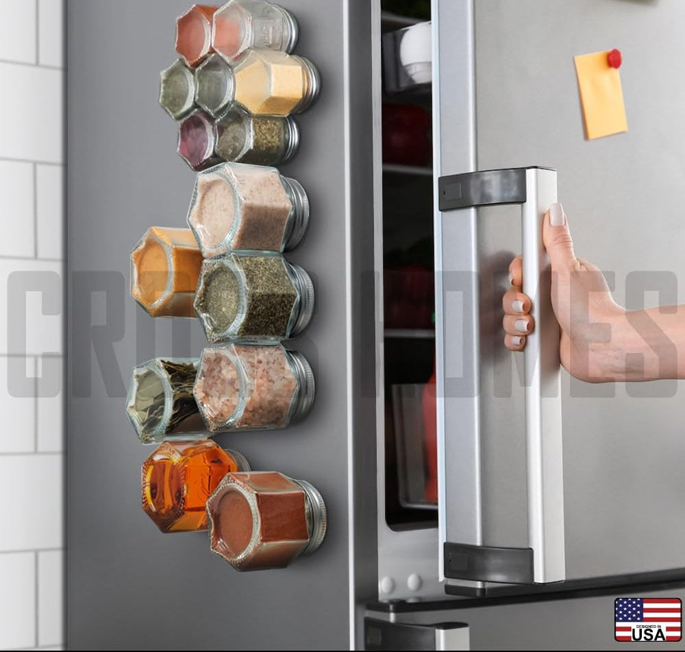 Dluxe Ave. 15 Set Magnetic Spice Jars with lids/ Large 4 oz/ / Hexagon Glass