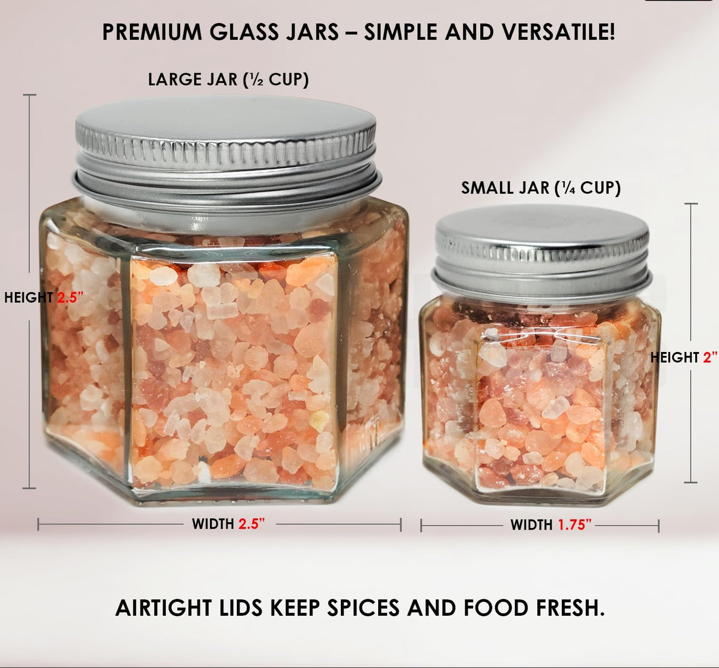 Dluxe Ave. 15 Set Magnetic Spice Jars with lids/ Large 4 oz/ / Hexagon Glass