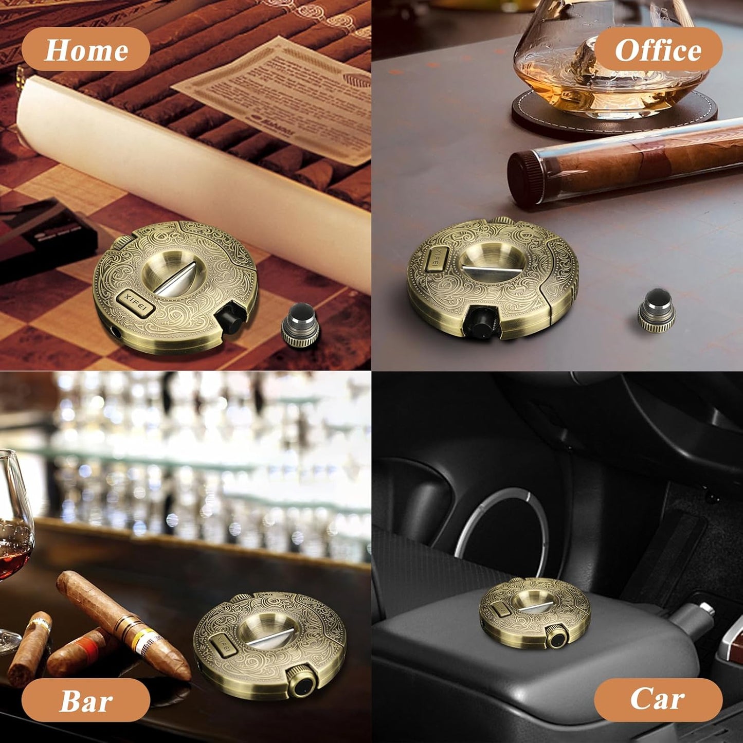 Dluxe Ave. Cigar Cutter Stainless Steel/ V-Cut Guillotine with 2 Cigar Punch/ Bronze