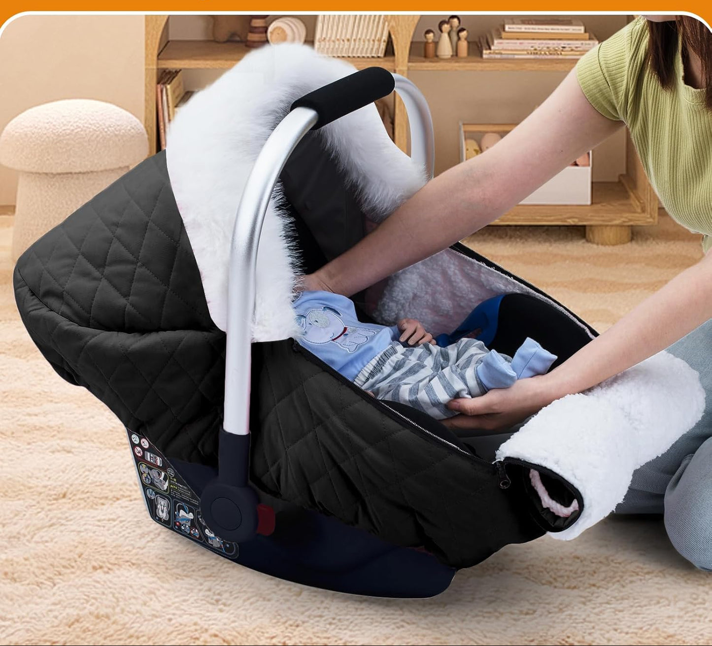 Dluxe Ave. Winter Car Seat Cover Baby Carseat Cover for Boys Girls Plush Infant Car Seat Cover with Huge Space Inside Warm & Snug Baby Carrier Cover Universal Cold Weather Shield for Baby Essentials (Black)