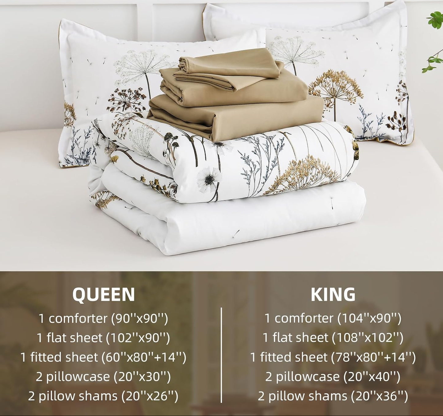 Dluxe Ave. (QUEEN) Comforter Set 7 Piece for All Season/ Floral