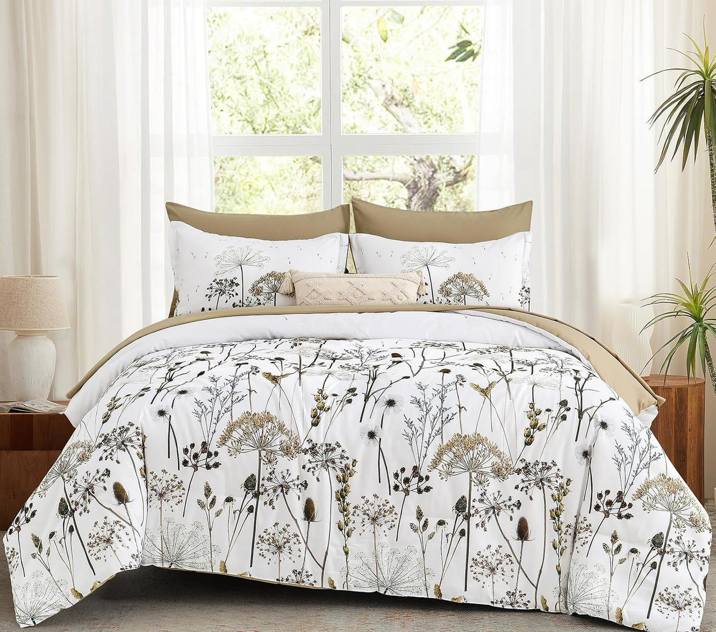 Dluxe Ave. (QUEEN) Comforter Set 7 Piece for All Season/ Floral
