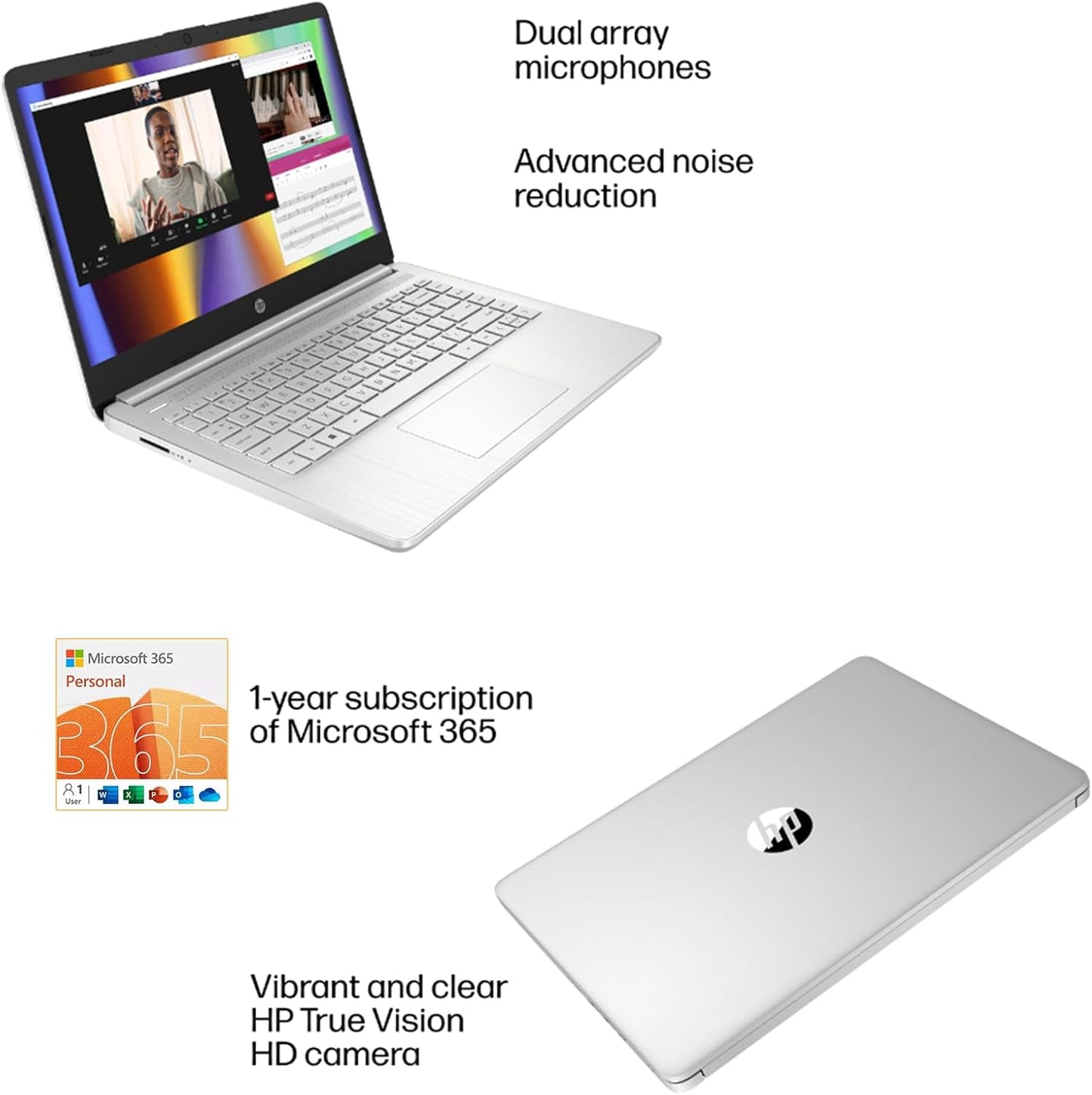 Dluxe Ave. HP 2024 Stream 14 inch Laptop Silver Laptop 16GB RAM + 128GB Win 11 S