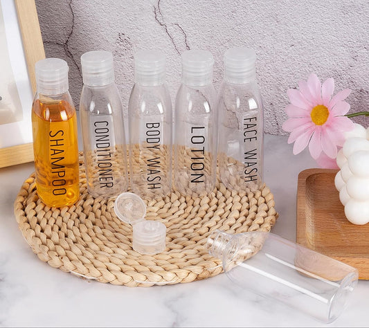 Dluxe Ave. Travel Bottles for Toiletries/ 6 PCS 3.4oz/100ml/ Plastic TSA Approved Leak Proof/ Clear
