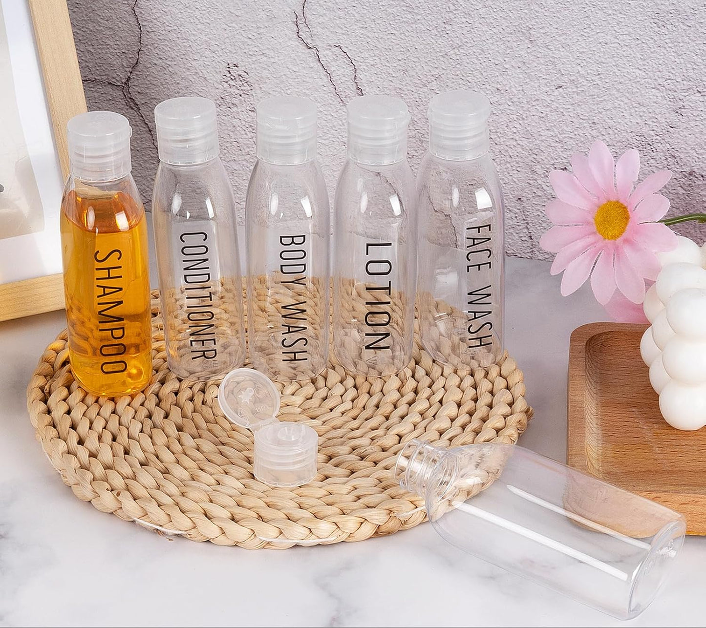 Dluxe Ave. Travel Bottles for Toiletries/ 6 PCS 3.4oz/100ml/  Plastic TSA Approved Leak Proof/ Clear