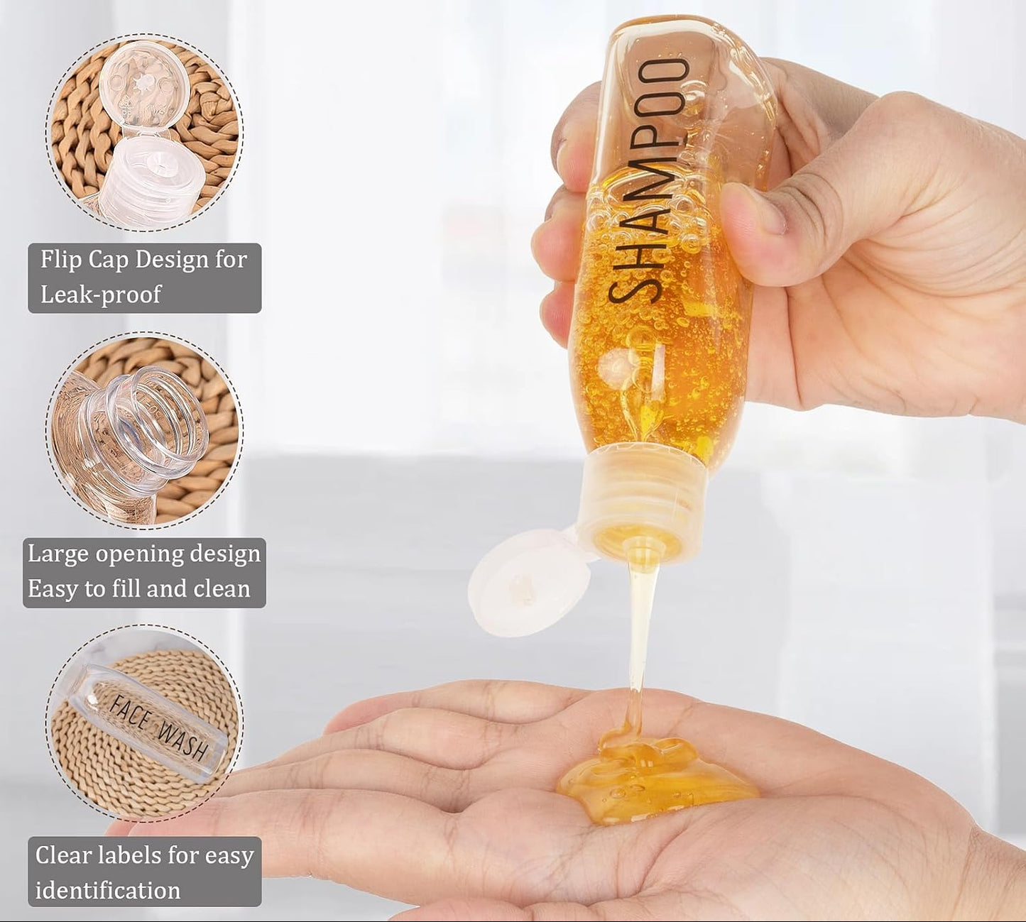 Dluxe Ave. Travel Bottles for Toiletries/ 6 PCS 3.4oz/100ml/  Plastic TSA Approved Leak Proof/ Clear