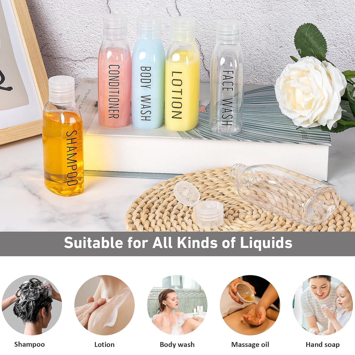 Dluxe Ave. Travel Bottles for Toiletries/ 6 PCS 3.4oz/100ml/  Plastic TSA Approved Leak Proof/ Clear