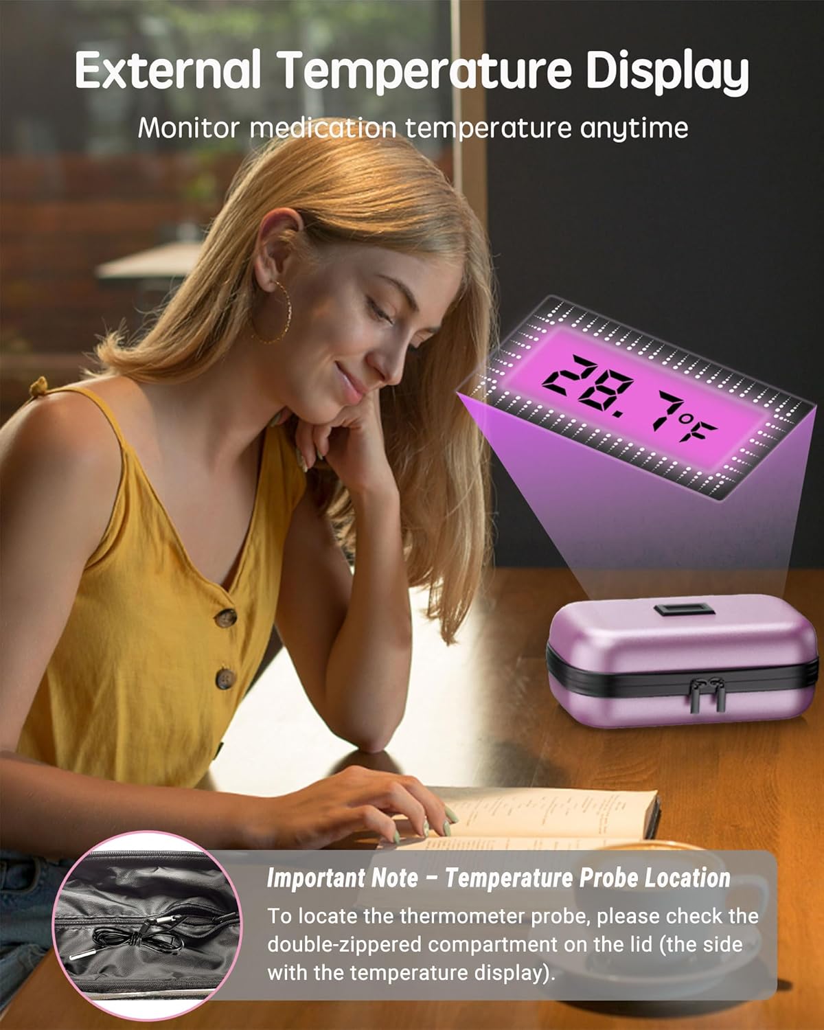 Dluxe Ave. Insulin Cooler Travel Case/ TSA Approved/ Digital Thermometer/ Pink