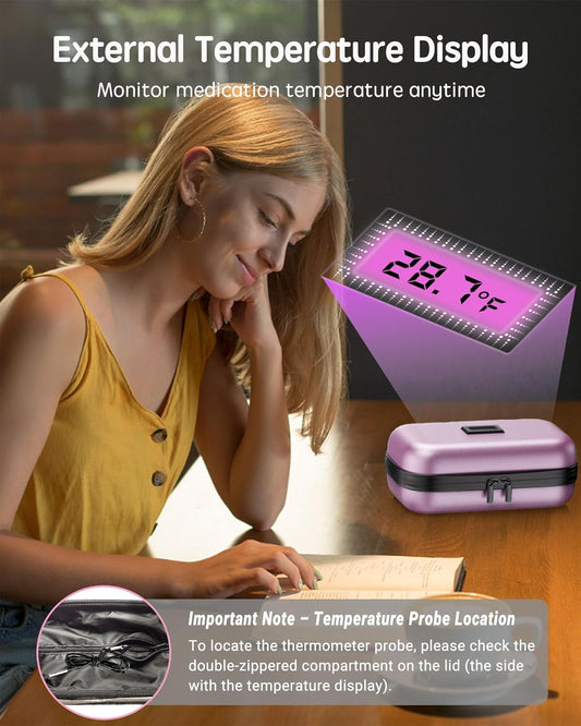 Dluxe Ave. Insulin Cooler Travel Case/ TSA Approved/ Digital Thermometer/ Pink