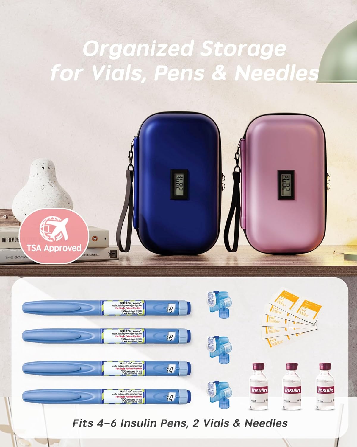 Dluxe Ave. Insulin Cooler Travel Case/ TSA Approved/ Digital Thermometer/ Pink