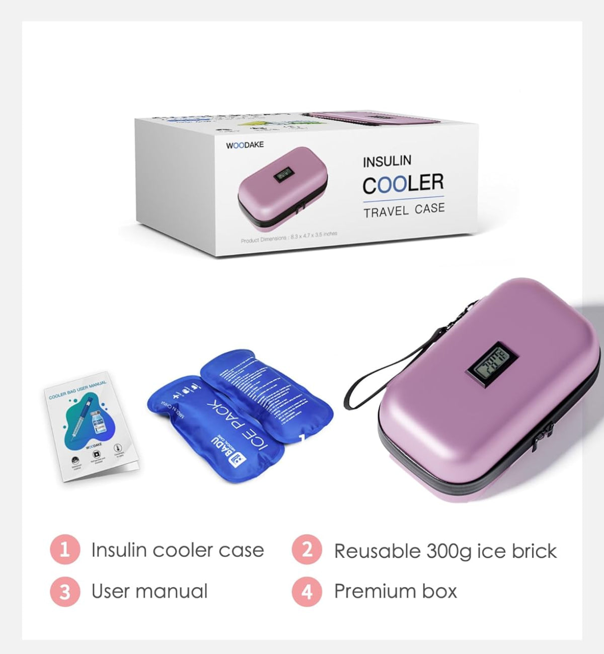 Dluxe Ave. Insulin Cooler Travel Case/ TSA Approved/ Digital Thermometer/ Pink