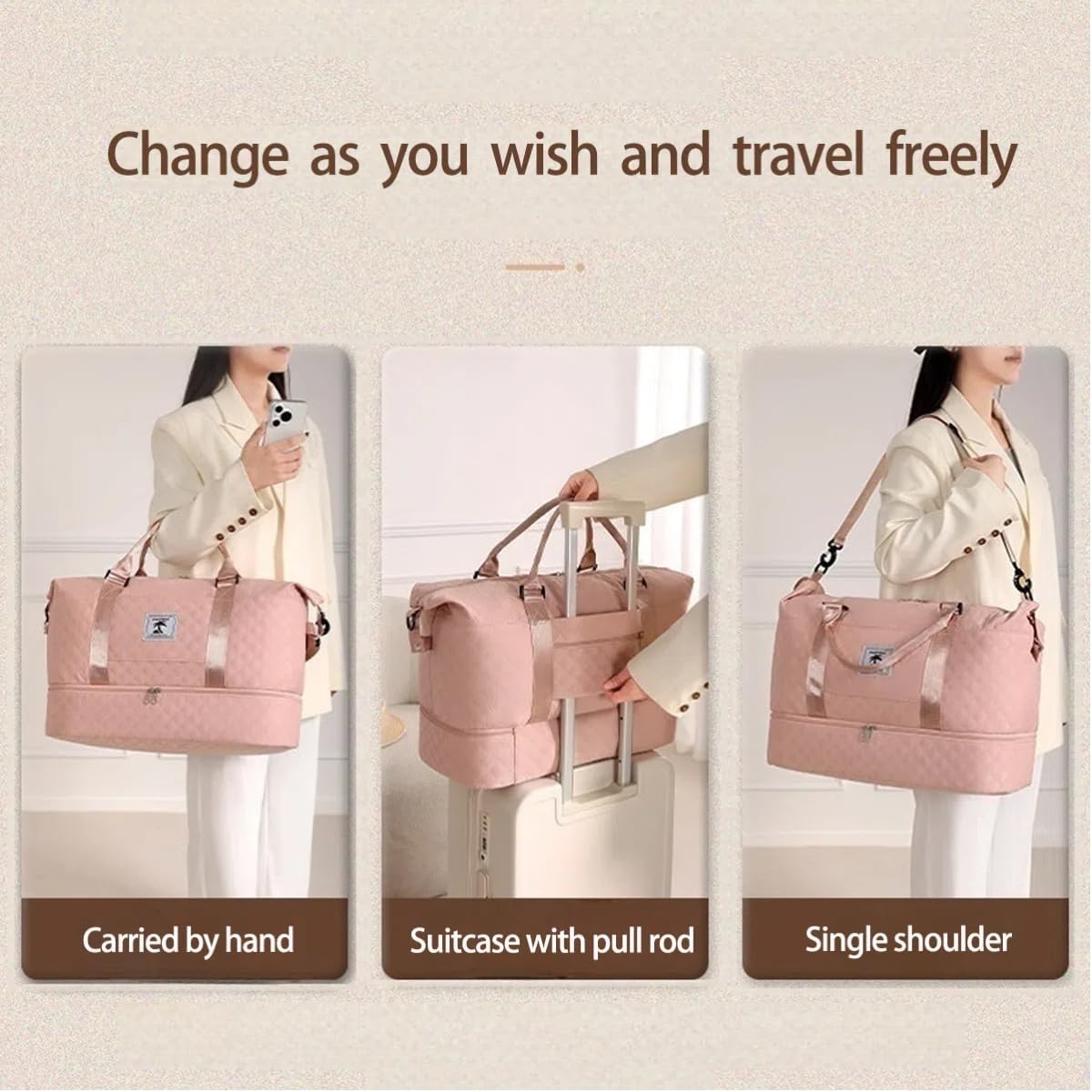 Dluxe Ave. Compartment Large Weekender Tote/ Carry on Bag/ Pink