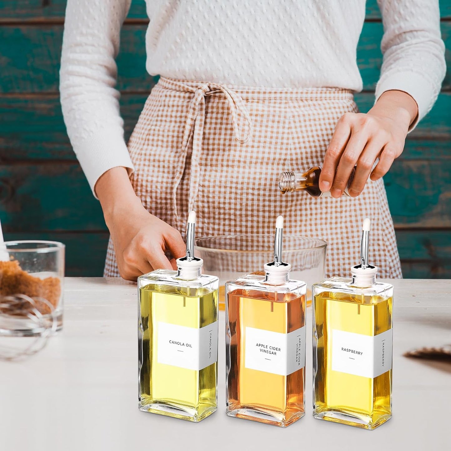 Dluxe Ave.  Olive Oil Dispenser Bottles for Kitchen with Oil Nozzles Funnel/ Set of 3