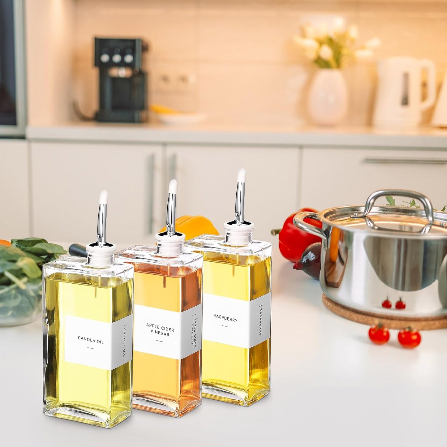 Dluxe Ave.  Olive Oil Dispenser Bottles for Kitchen with Oil Nozzles Funnel/ Set of 3