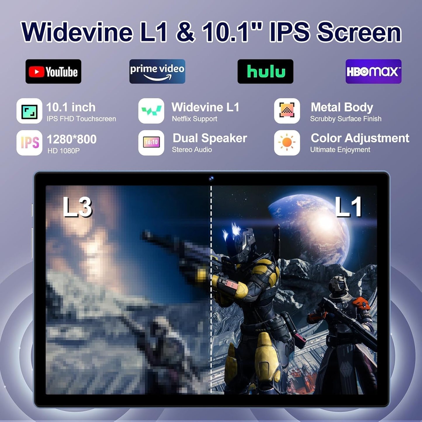 Dluxe Ave. 2025 Android 14 Tablet 22GB RAM 128GB ROM 1TB Expand 10.1 inch 8000mAh Octa-Core Tablet with Keyboard & Mouse HD IPS Display 5G Wi-Fi Bluetooth 5.0 GPS Widevine L1 Split Screen -Metal Blue