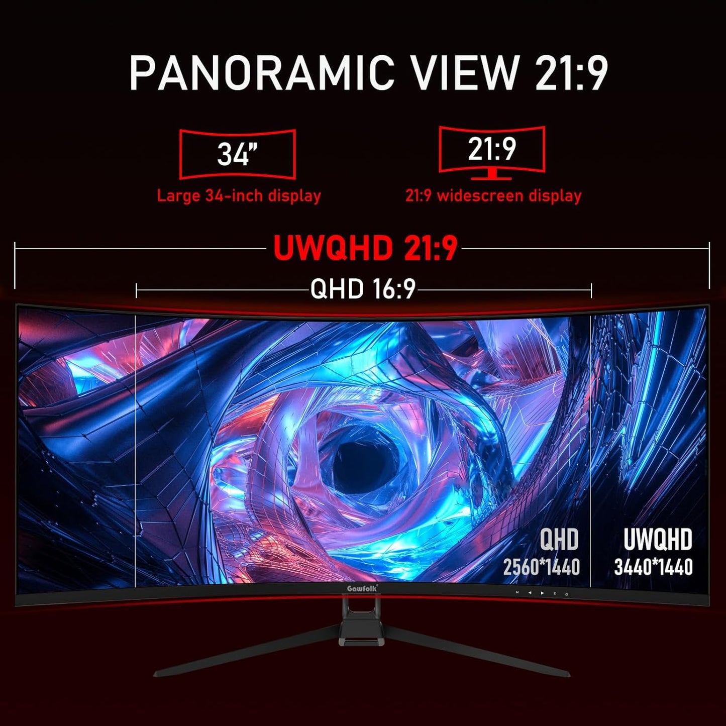 Dluxe Ave. Gawfolk 34 Inch Ultrawide Curved 144Hz Gaming Computer Monitor 1500R
