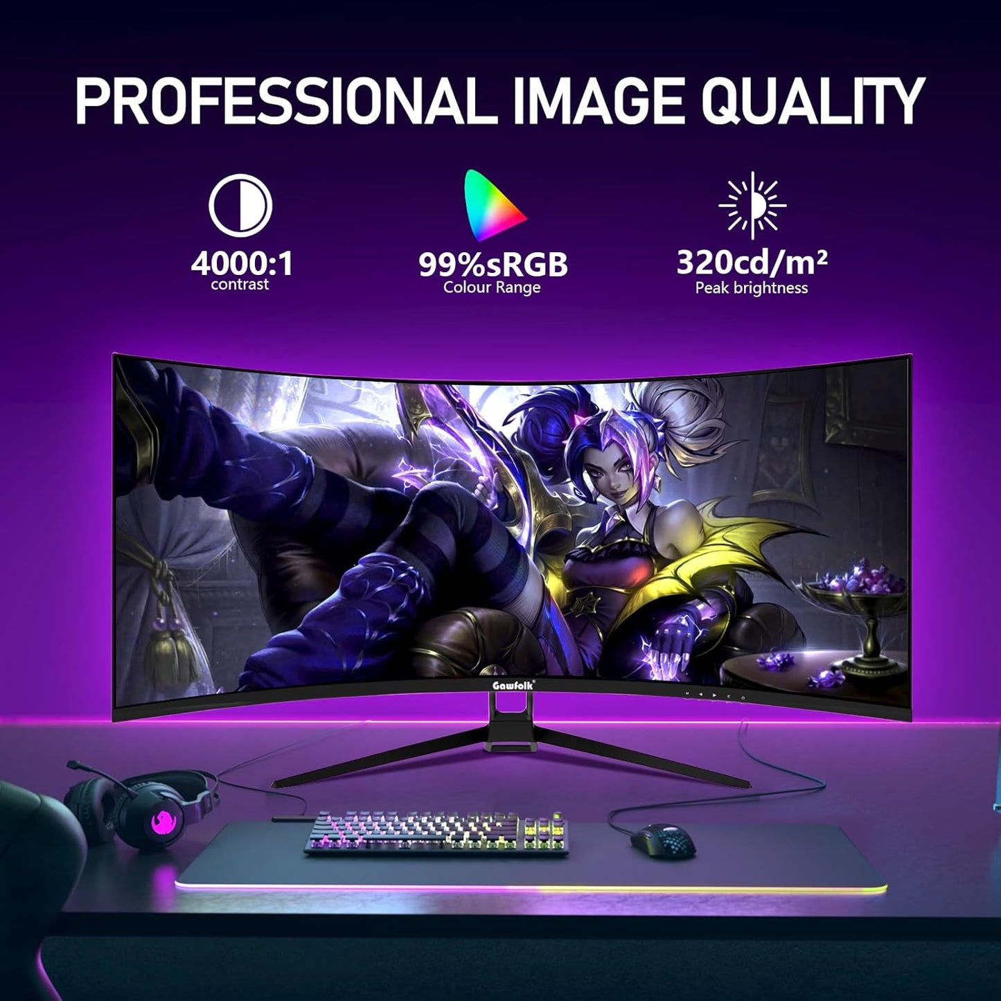 Dluxe Ave. Gawfolk 34 Inch Ultrawide Curved 144Hz Gaming Computer Monitor 1500R