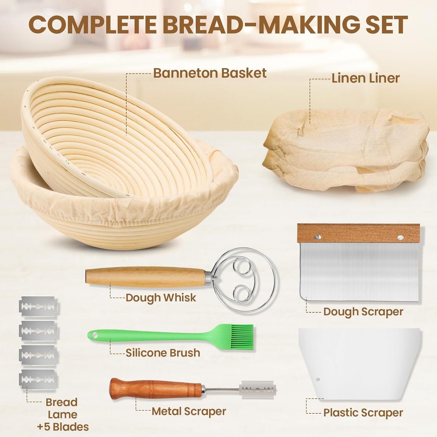 Dluxe Ave. Set of 2 10" Round Sourdough Basket with Linen Liner