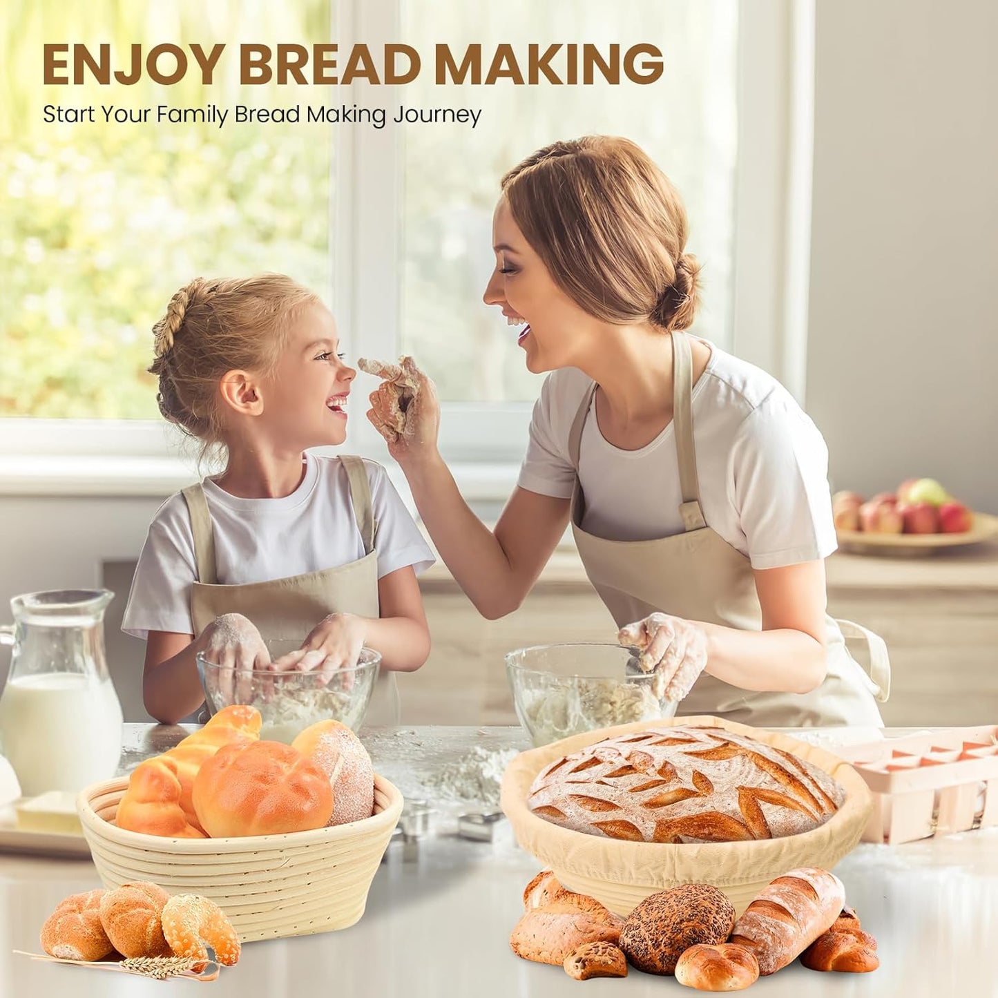 Dluxe Ave. Set of 2 10" Round Sourdough Basket with Linen Liner