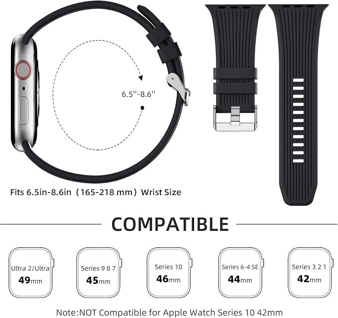 Dluxe Ave. Odbeai Classic Sport Band Compatible with Apple Watch Ultra 2/Ultra Band Compatible with Apple Watch Bands for Men 49mm 46mm 45mm 44mm 42mmSoft Silicone Rugged Strap for iWatch Band Series SE 10 9-1