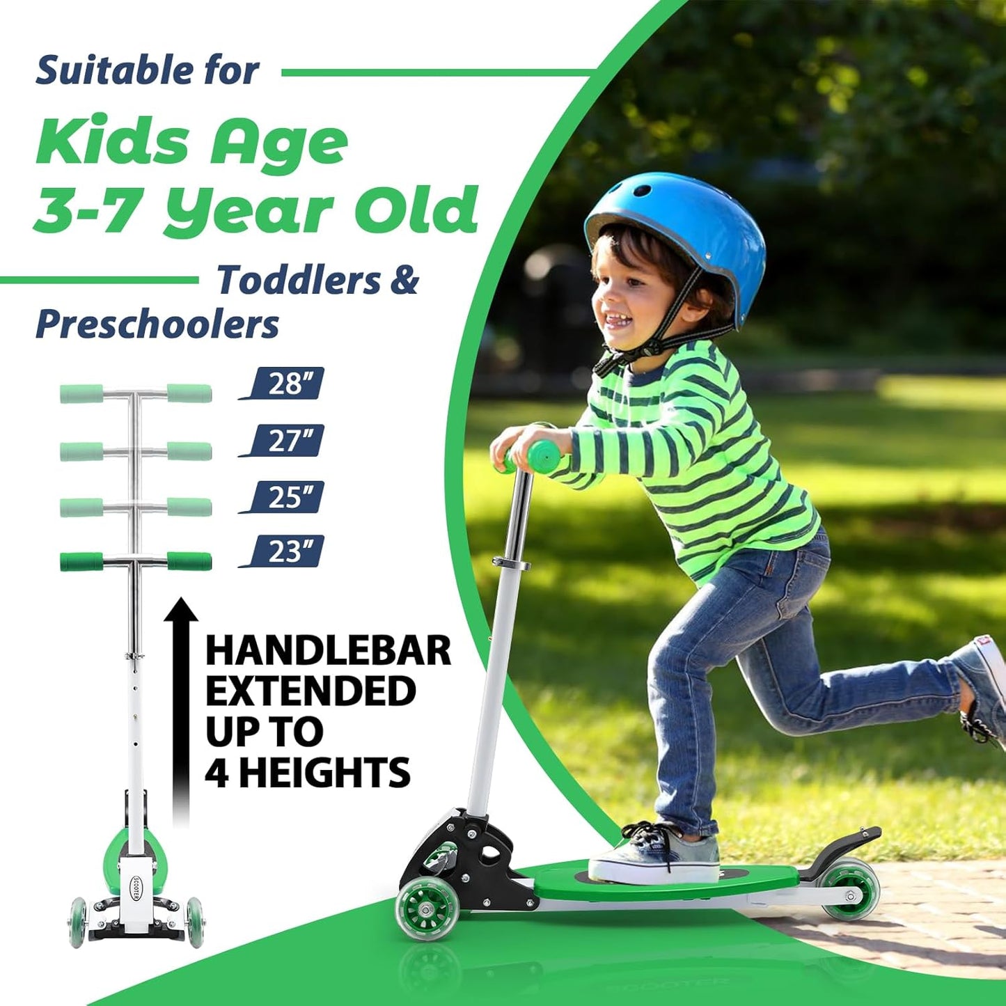 Dluxe Ave. Scooter for Kids 3-5 3 Wheel Scooters with 23-28” Height Adjustable Handlebar for Boys or Girl Childs