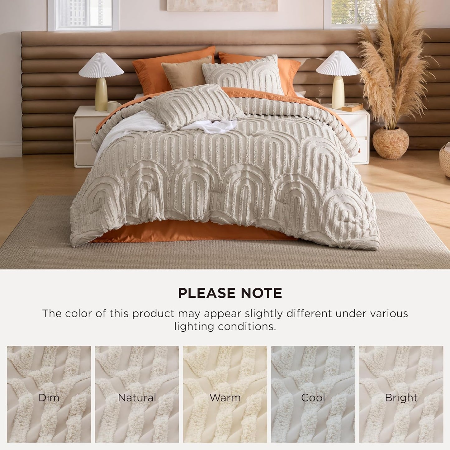 Dluxe Ave. ( QUEEN ) 3 Pcs Boho Tufted Comforter Set/ Soft Fluffy Cozy Arch Pattern for All Seasons/ Beige