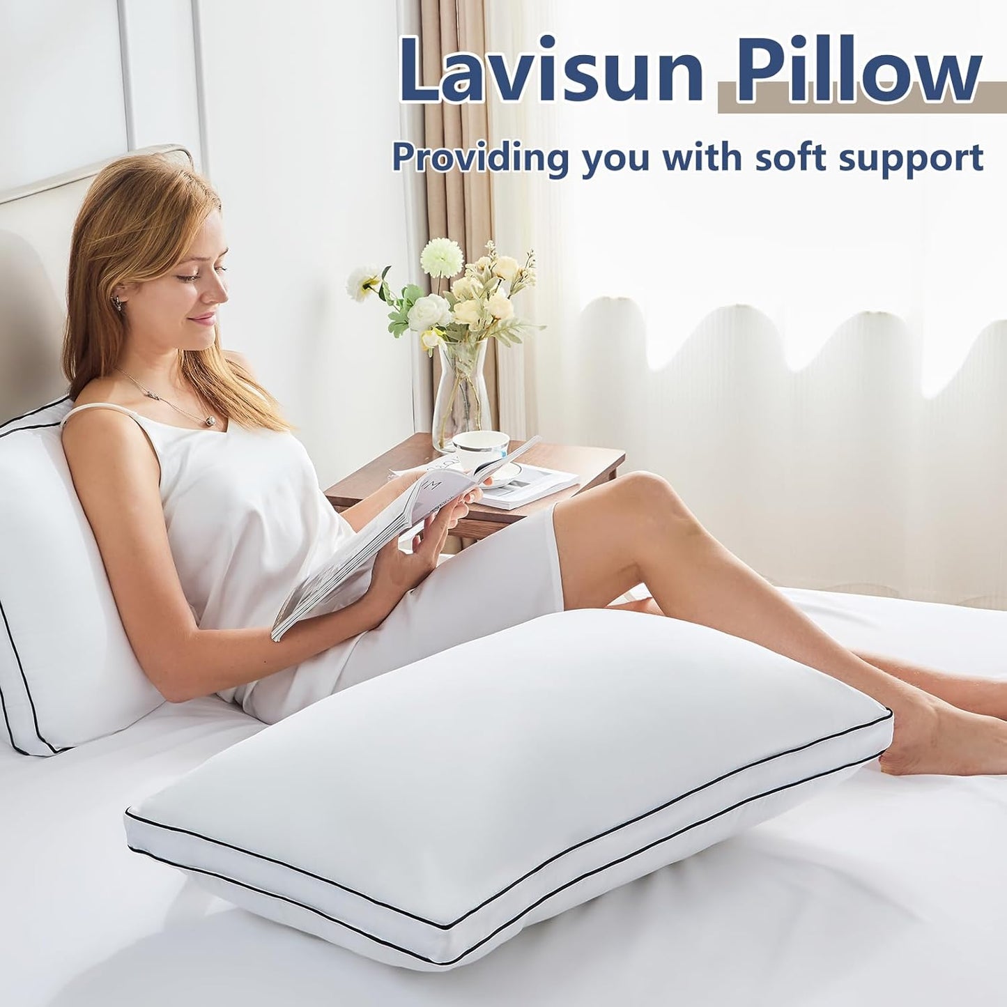 Dluxe Ave. ( KING ) CozyLux Pillows, Set of 2 { SOFT/ SUPPORTIVE } 3D Down Alternative (18x34)