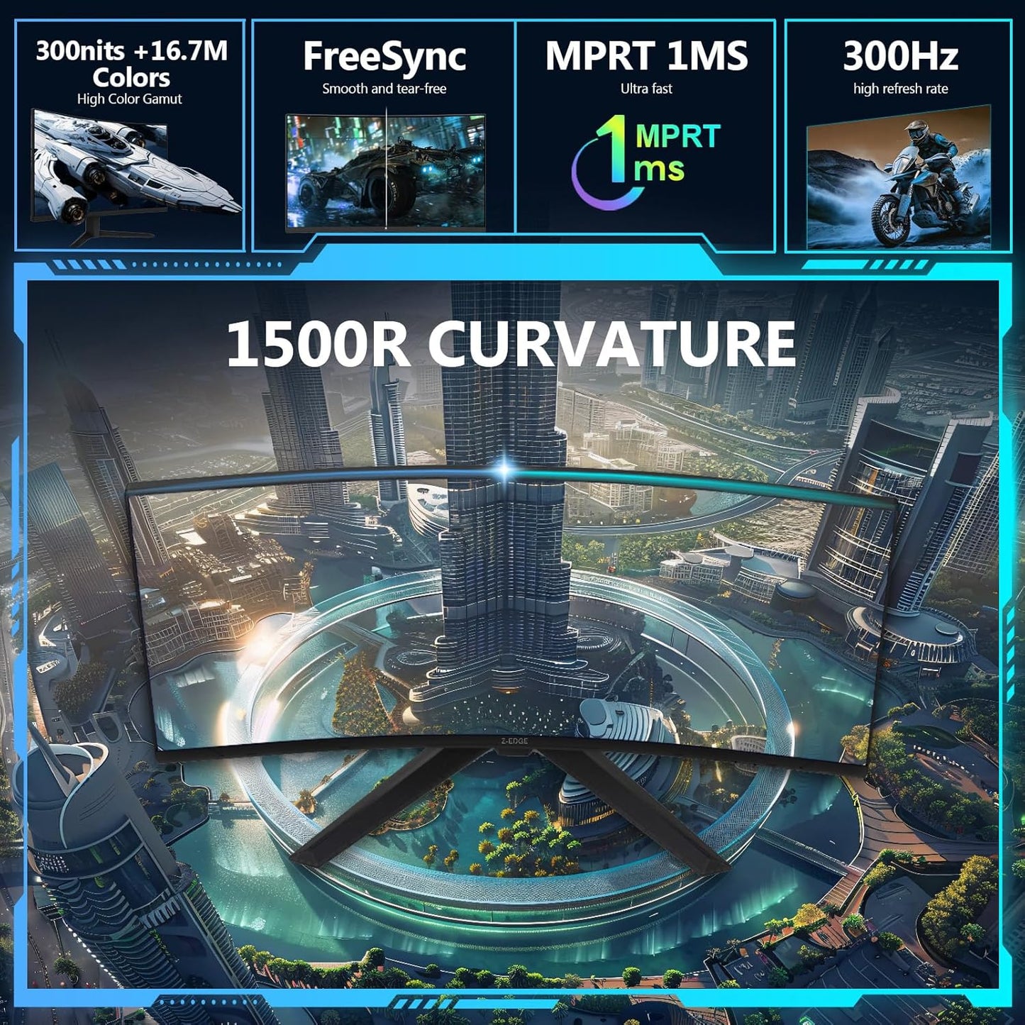 Dluxe Ave. Z-Edge 27 inch Curved Gaming Monitor 300Hz