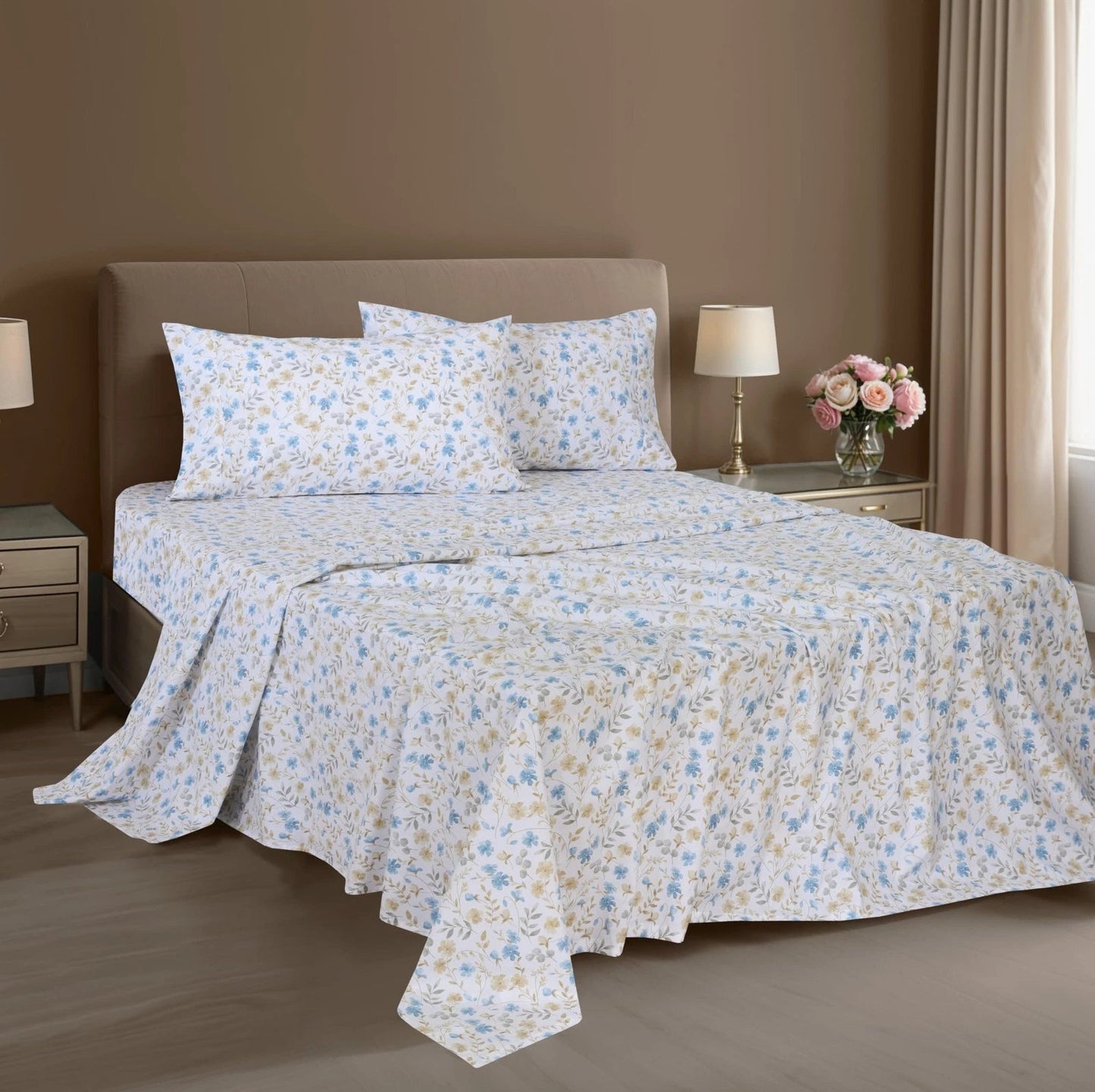 Dluxe Ave. ( KING ) 4 Pcs 100% Cotton Sheet Set, Percale Sheets, 16" Deep Pockets, Lightweight & Breathable Durable, Country Coast