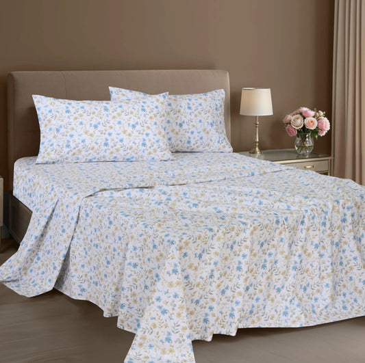 Dluxe Ave. ( KING ) 4 Pcs 100% Cotton Sheet Set, Percale Sheets, 16" Deep Pockets, Lightweight & Breathable Durable, Country Coast