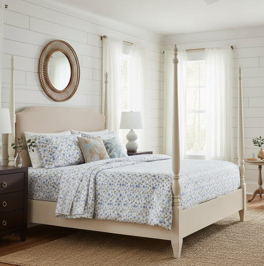 Dluxe Ave. (KING) 4 Pcs 100% Cotton Sheet Set, Percale Sheets, 16" Deep Pockets, Country Coast